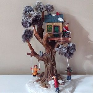 Winter Scene Children Playing around Treehouse Ceramic